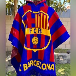 Barcelona soccer team adult size alpaca poncho, one size, hooded cape, handmade.